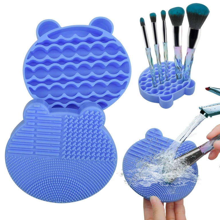 Makeup Brush Cleaning Mat, 2 in 1 Silicone Brush, Cleaner Dryer Tray Brush  Portable Travel Makeup Brush Scrubber Mat Cleaning Tool 